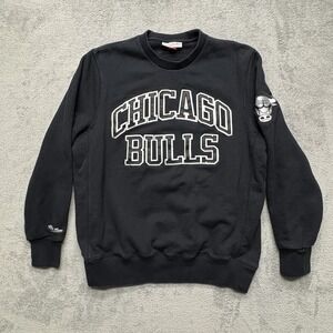 Chicago Bulls Sweater Mens Medium Black‎ NBA Basketball Crewneck Mitchell & Ness